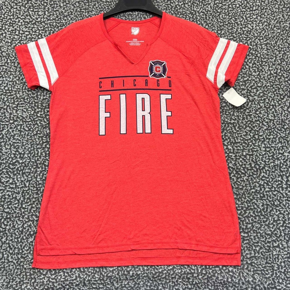 Chicago Fire Shirt Women Medium Red MLS Short Sleeve V-Neck New M